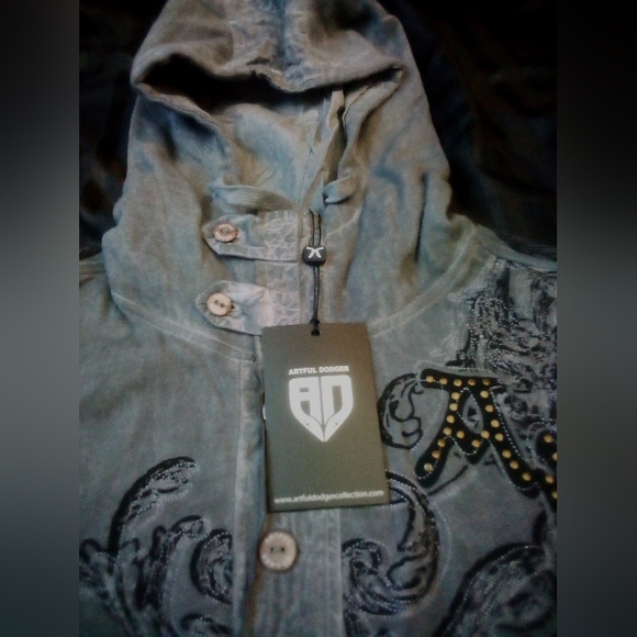 Artful Dodger Ancient Rustic Gothic Graphic Design Spray Hoodie Men's 3XL Gray - Picture 6 of 15